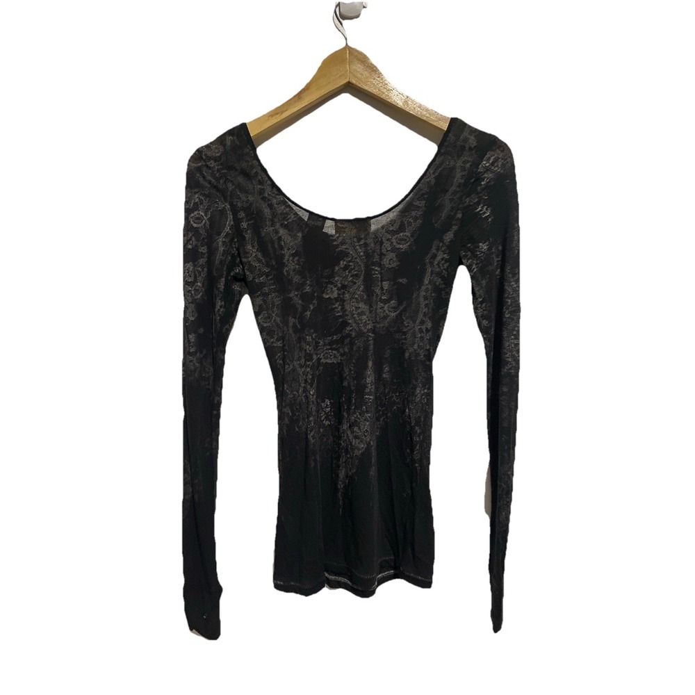 Y2K Miss Me XS Beaded Top Long Sleeve Fitted Grunge Whimsy Stretch - Picture 4 of 7